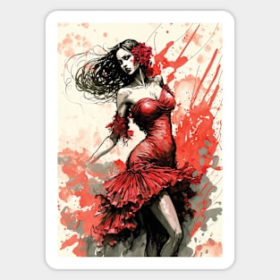 Flamenco Dancer - Watercolor Red Sticker